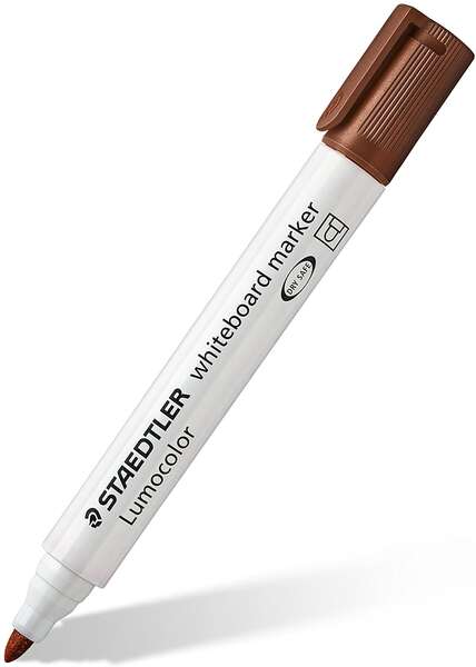 Staedtler Lumocolor 351 Rotulador para Pizarra Blanca - Punta Redonda - Trazo 2mm - Capuchon con Clip - Color Marron - Cantidad: 10