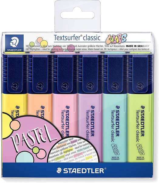 Staedtler Textsurfer Classic 364 Pack de 6 Marcadores Fluorescentes - Secado Rapido - Trazo 1 - 5mm Aprox - Colores Surtidos