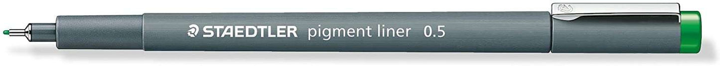 Staedtler Pigment Liner 308 Rotulador Calibrado - Trazo 0.5mm - Secado Rapido - Color Verde - Cantidad: 10