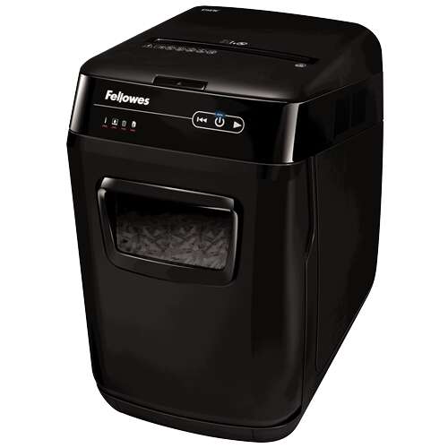 Fellowes AutoMax 150C Destructora de Papel Automatica Corte en Particulas P-4 - Autoalimentacion 150 Hojas, Manual 8 Hojas - Papelera de 32L - Color Negro/Gris