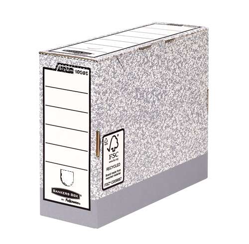 Fellowes Bankers Box Caja de Archivo Definitivo 100mm A4 - Montaje Automatico Fastfold - Carton Reciclado Certificacion FSC - Color Gris