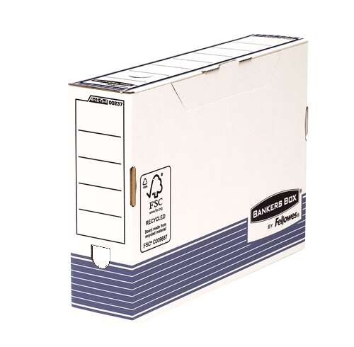 Fellowes Bankers Box Caja de Archivo Definitivo 80mm Folio - Montaje Fastfold - Carton con Certificacion FSC - Medidas Internas 80x 360x255mm - Color Blanco/Azul