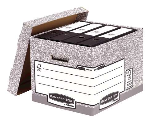 Fellowes Bankers Box Contenedor de Archivos - Montaje Automatico Fastfold - Carton Reciclado Certificacion FSC - Color Gris - Cantidad: 10