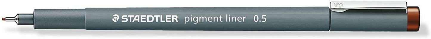 Staedtler Pigment Liner 308 Rotulador Calibrado - Trazo 0.5mm - Secado Rapido - Color Marron - Cantidad: 10