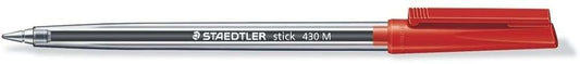 Staedtler Stick 430 Boligrafo con Capuchon - Punta 0.35mm - Tinta Endeleble - Color Rojo - Cantidad: 50