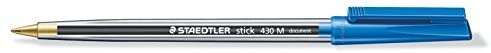Staedtler Stick 430 Boligrafo con Capuchon - Punta 0.35mm - Tinta Endeleble - Color Azul - Cantidad: 50