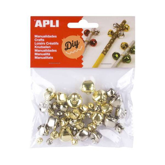 Apli Pack con 40 Cascables - Tamaños Surtidos Ø 8 mm, Ø 10mm, Ø 12mm, Ø 15mm y Ø 18mm - Colores Oro y Plata