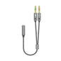 Aisens Cable Adaptador Audio JACK 3.5 4 Pines/H-2xJACK 3.5 3 Pines/M - 25cm - Color Gris