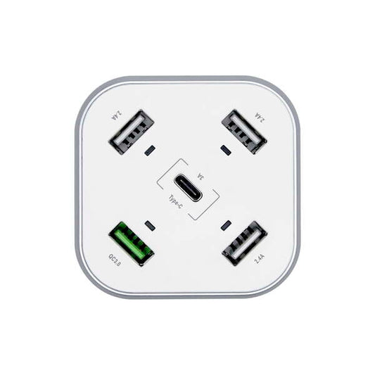 Aisens Cargador de Sobremesa 48W 5 Puertos 3xUSB-A 1xUSB-C 1xUSB QC3.0 - Color Blanco