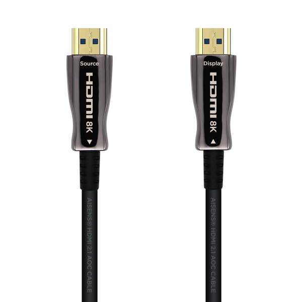 Aisens Cable HDMI V2.1 AOC (Active Optical Cable) Fibra Optica Ultra Alta Velocidad UHS 8K@60Hz 4K@120Hz 4:4:4 48Gbps - A/M-A/M - 50m - Color Negro