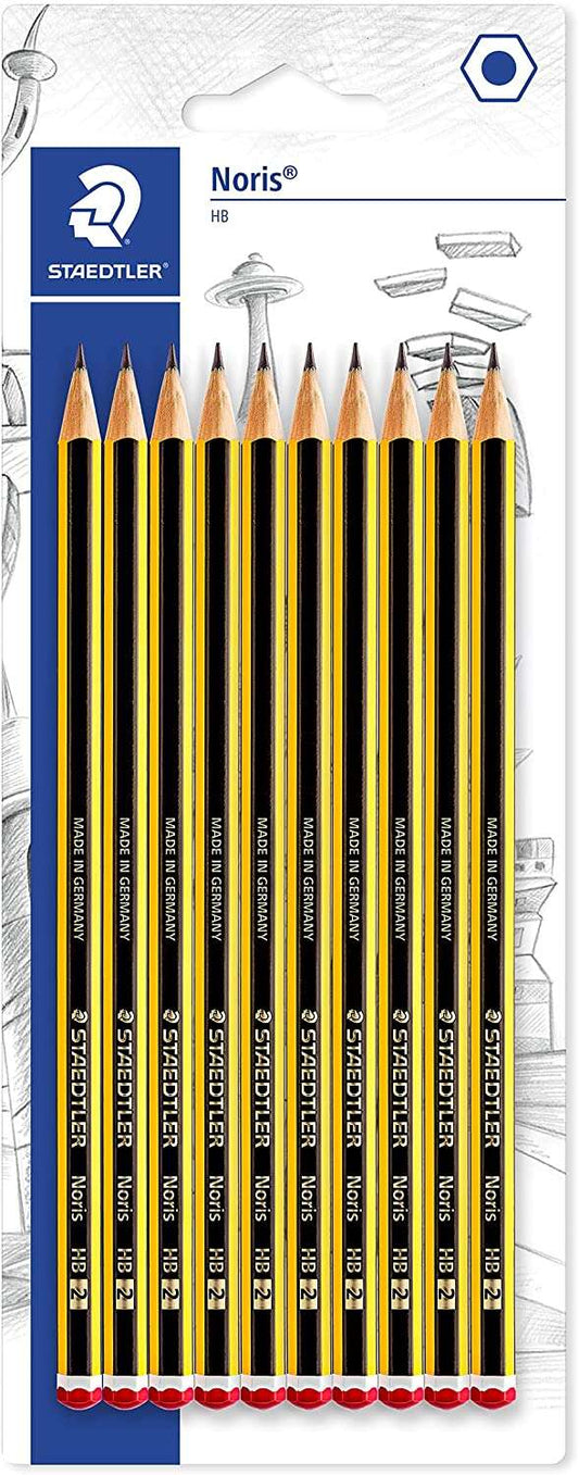 Staedtler Noris 120 Pack de 10 Lapices de Grafito Hexagonales HB - Resistencia a la Rotura - Madera de Bosques Sostenibles