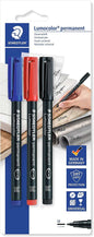 Staedtler Lumocolor Permanent Pen 317 Pack de 3 Rotuladores Permanentes - Trazo de 1mm Aprox - Secado Rapido - Colores Surtidos
