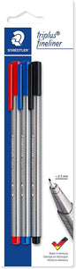 Staedtler Triplus Fineliner 334 Pack de 3 Rotuladores de Punta Fina - Trazo de 0.3mm Aprox - Diseño Ergonomico - Tinta Base de Agua - Colores Surtidos