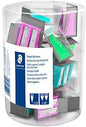 Staedtler Expositor con 18 Sacapuntas de Plastico - 2 Agujeros - Angulo de Afilado 23° y 30° - Colores Surtidos