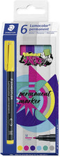 Staedtler Lumocolor 317 Pack de 6 Rotuladores Permanentes - Punta Media Redonda - Trazo 1mm Aprox - Capuchon con Clip - Secado Rapido - Colores Surtidos