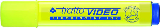 Tratto Video Marcador Fluorescente - Punta Biselada - Tinta Base de Agua - Secado Rapido - Color Amarillo Fluorescente - Cantidad: 12