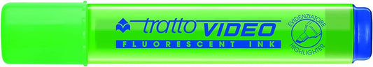 Tratto Video Marcador Fluorescente - Punta Biselada - Tinta Base de Agua - Secado Rapido - Color Verde Fluorescente - Cantidad: 12