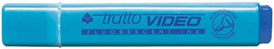 Tratto Video Marcador Fluorescente - Punta Biselada - Tinta Base de Agua - Secado Rapido - Color Azul Fluorescente - Cantidad: 12