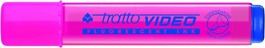 Tratto Video Marcador Fluorescente - Punta Biselada - Tinta Base de Agua - Secado Rapido - Color Rosa Fluorescente - Cantidad: 12