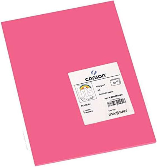 Canson Guarro Pack de 50 Cartulinas Iris A4 de 185g - 21x29.7cm - Color Fucsia