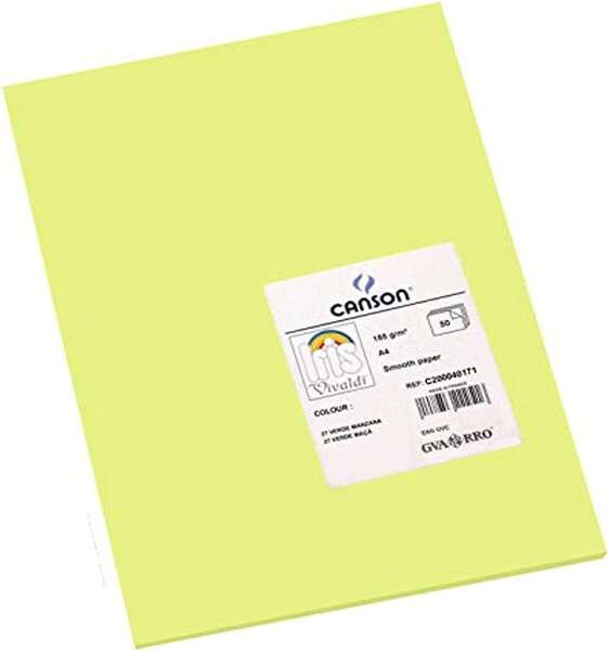 Canson Guarro Pack de 50 Cartulinas Iris A4 de 185g - 21x29.7cm - Color Verde Manzana