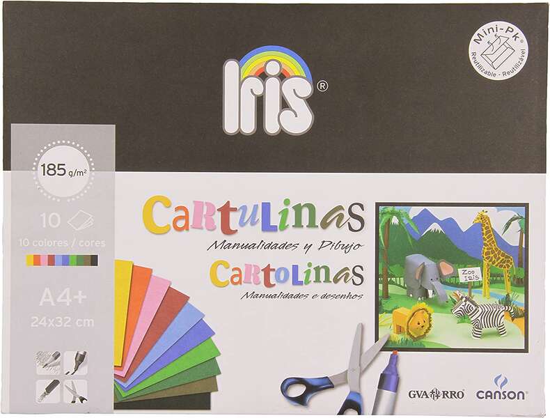 Canson Guarro Minipack de 10 Cartulinas Iris A4+ 185g - 24x32 cm - Colores Surtidos