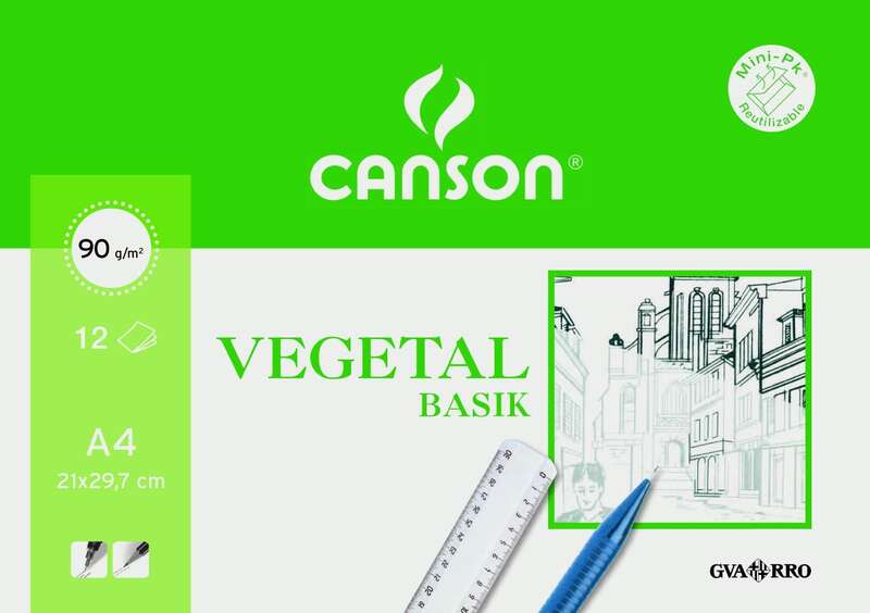 Canson Vegetal Basik Minipack de 12 Hojas A4 - 21x29.7cm - 95g - Color Transparente