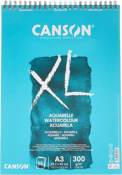 Canson XL Aquarelle Album Espiral Microperforado de 30 Hojas A3 - Grano Fino - 29.7x42cm - 300g - Color Blanco