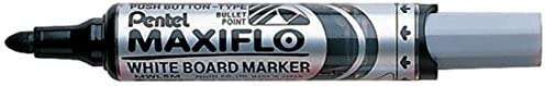 Pentel Maxiflo Rotulador para Pizarra Blanca - Regulacion del Flujo de Tinta - Punta Redonda - Ancho de Linea 2,5mm - 50% de Materiales Reciclados - Color Negro - Cantidad: 12
