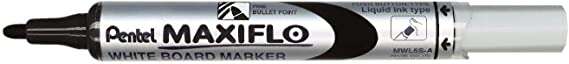 Pentel Maxiflo Rotulador para Pizarra Blanca - Regulacion del Flujo de Tinta - Punta de Bala - Ancho de Linea 2mm - 50% de Materiales Reciclados - Color Negro - Cantidad: 12