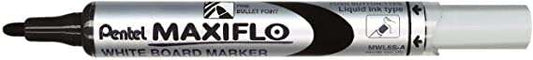Pentel Maxiflo Rotulador para Pizarra Blanca - Regulacion del Flujo de Tinta - Punta de Bala - Ancho de Linea 2mm - 50% de Materiales Reciclados - Color Negro - Cantidad: 12