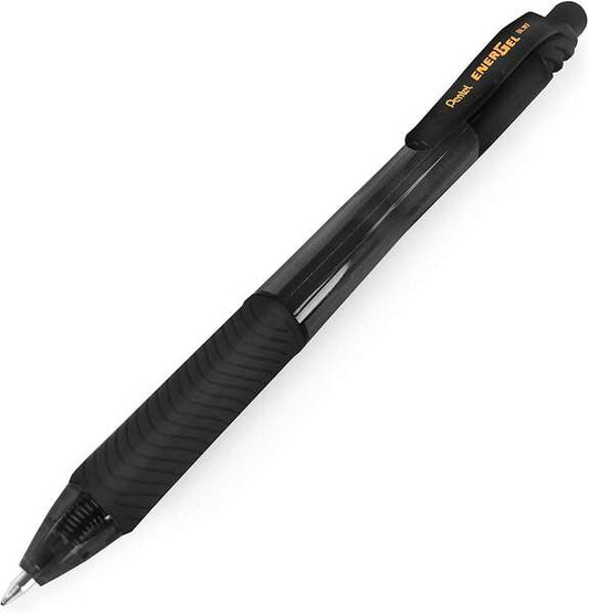 Pentel Energel X Boligrafo de Bola Retractil - Punta 0.7mm - Trazo 0.35mm - Tinta Gel - Recargable - Grip de Agarre - 50% de Materiales Reciclados - Color Negro - Cantidad: 12