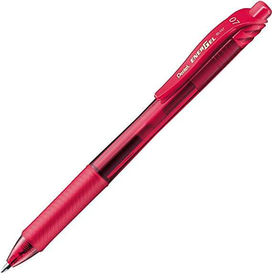 Pentel Energel X Boligrafo de Bola Retractil - Punta 0.7mm - Trazo 0.35mm - Tinta Gel - Recargable - Grip de Agarre - 50% de Materiales Reciclados - Color Rojo - Cantidad: 12