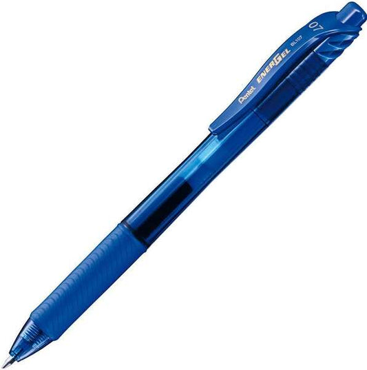 Pentel Energel X Boligrafo de Bola Retractil - Punta 0.7mm - Trazo 0.35mm - Tinta Gel - Recargable - Grip de Agarre - 50% de Materiales Reciclados - Color Azul - Cantidad: 12