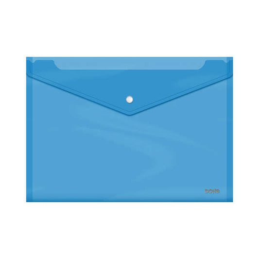 Dohe Sobre Portadocumentos Folio+ - Cierre de Broche - Polipropileno Cristal Transparente 150 Micras - Color Azul