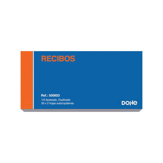 Dohe Talonario de Recibos - Tercio Apaisado - 50x2 Hojas Autocopiativas - Duplicado