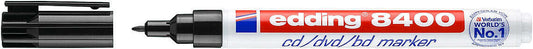Edding 8400 Rotulador Permanente para CD, DVD y Blu-Ray - Punta Redonda - Trazo entre 0.5 y 1mm - Resistente al Agua y al Roce - Color Negro - Cantidad: 10