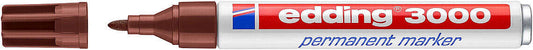 Edding 3000 Rotulador Permanente - Punta Redonda de 1.5mm - Trazo entre 1.5 y 3mm - Recargable - Secado Rapido - Color Marron - Cantidad: 10
