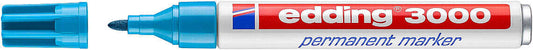 Edding 3000 Rotulador Permanente - Punta Redonda de 1.5mm - Trazo entre 1.5 y 3mm - Recargable - Secado Rapido - Color Azul Claro - Cantidad: 10
