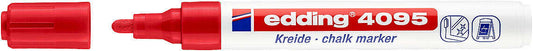 Edding 4095 Rotulador de Tiza Liquida - Punta Redonda - Trazo entre 2 y 3mm - Olor Neutro  - Color Rojo - Cantidad: 10
