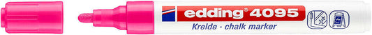 Edding 4095 Rotulador de Tiza Liquida - Punta Redonda - Trazo entre 2 y 3mm - Olor Neutro  - Color Rosa Neon - Cantidad: 10