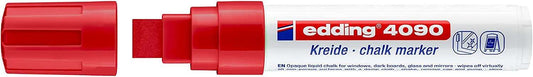 Edding 4090 Rotulador de Tiza Liquida - Punta Biselada - Trazo entre 4 y 15mm - Olor Neutro - Color Rojo - Cantidad: 5