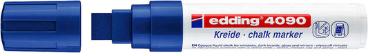 Edding 4090 Rotulador de Tiza Liquida - Punta Biselada - Trazo entre 4 y 15mm - Olor Neutro - Color Azul - Cantidad: 5