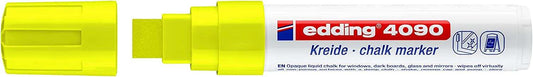 Edding 4090 Rotulador de Tiza Liquida - Punta Biselada - Trazo entre 4 y 15mm - Olor Neutro - Color Amarillo Neon - Cantidad: 5