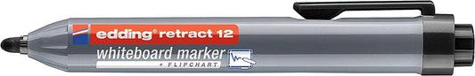 Edding Retract 12 Rotulador para Pizarra Blanca Retractil - Punta Redonda - Trazo entre 1.5 y 3mm - Recargable - Secado Rapido - Color Negro - Cantidad: 10