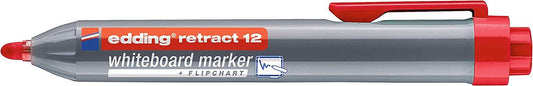 Edding Retract 12 Rotulador para Pizarra Blanca Retractil - Punta Redonda - Trazo entre 1.5 y 3mm - Recargable - Secado Rapido - Color Rojo - Cantidad: 10