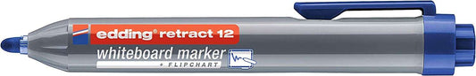 Edding Retract 12 Rotulador para Pizarra Blanca Retractil - Punta Redonda - Trazo entre 1.5 y 3mm - Recargable - Secado Rapido - Color Azul - Cantidad: 10