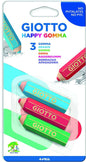 Giotto Happy Goma Pack de 3 Gomas de Borrar - Plastico - Colores Surtidos
