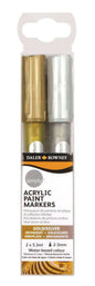 Daler Rowney Simply Pack de 2 Rotuladores Acrilicos - Secado Rapido - Optima Cobertura - Base de Agua - Color Oro y Plata