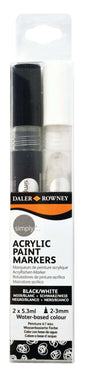 Daler Rowney Simply Pack de 2 Rotuladores Acrilicos - Secado Rapido - Optima Cobertura - Base de Agua - Color Negro y Blanco